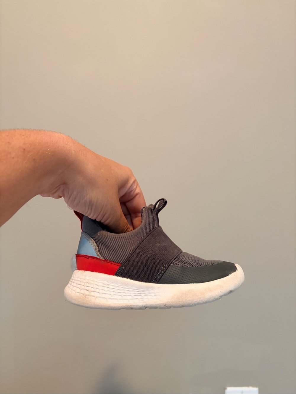 Cat & Jack Gray Slip-On Kids Sneakers with Red Heel Accent